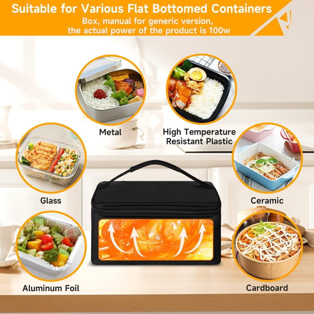 XEENSO Protable Oven Food Warmer 100W, 12V/24V/110V Electric Lunch Box for Adults, Personal Microwave for Heating and Cooking Meals