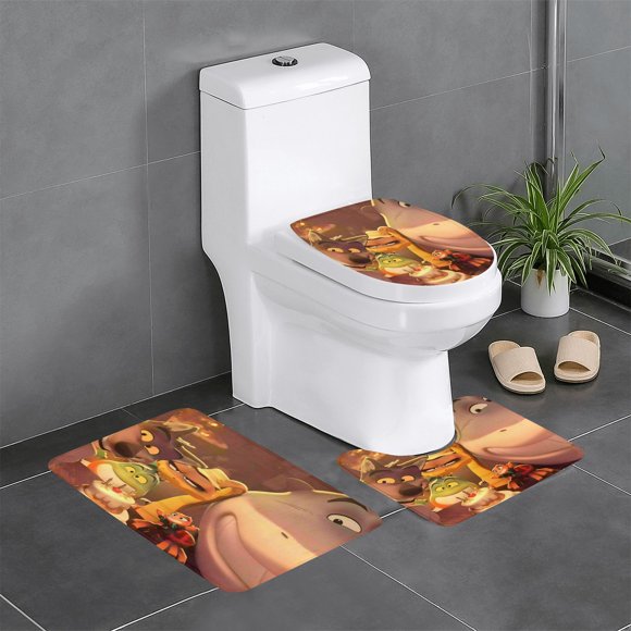 Los Tipos Malos Juego de 3 alfombras de baño de coral fleece: tapete de baño + alfombra de inodoro en forma de U + funda de tapa de inodoro en forma de O