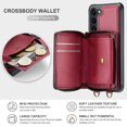 thumbnail image 6 of Compatible With Samsung Galaxy S23 Phone Case Zipper Card Pocket Kicktstand Crossbody Strap PU Leather Shock-absorbent Anti-Fingerprint Lightweight Luxury Plain Cover for Men or Women,Red, 6 of 8