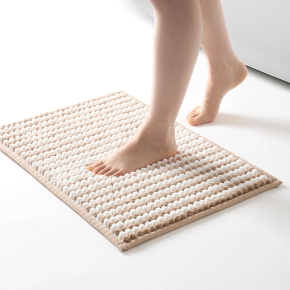 Alfombra de baño FRESHMINT Chunky Ombre chenilla 43 x 61 cm, color beige y blanco