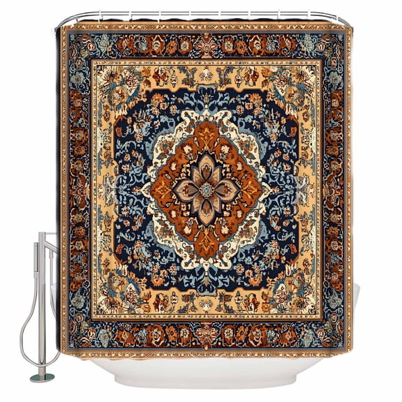 72x78 Inch Shower Curtain Blue Burnt Orange Boho Bathroom Decor Waterproof Fabric Bathtub Bath Curtains Decorative Traditional Ethnic Southwestern Extra Long Shower Curtain Set with Hooks