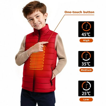 Heated Vests for Kids Girls Boys with 2 Heating Zones Intelligent Constant Temperature Sleeveless Jacket for Hiking Skiing New Jacket for Girls Red 12 Years