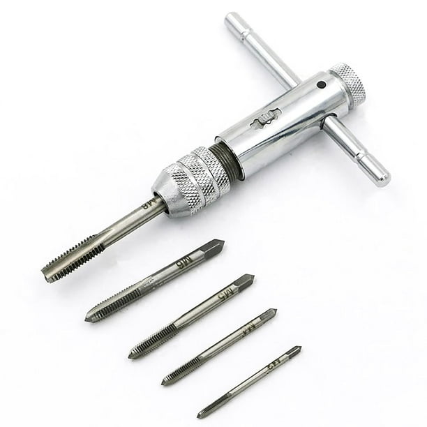 Llave de grifo con mango en T de trinquete + tornillo de máquina M3 M4 M5 M6 M8, juego tipo T de tapón de fresado de rosca métrica, herramienta de roscado manual para aluminio