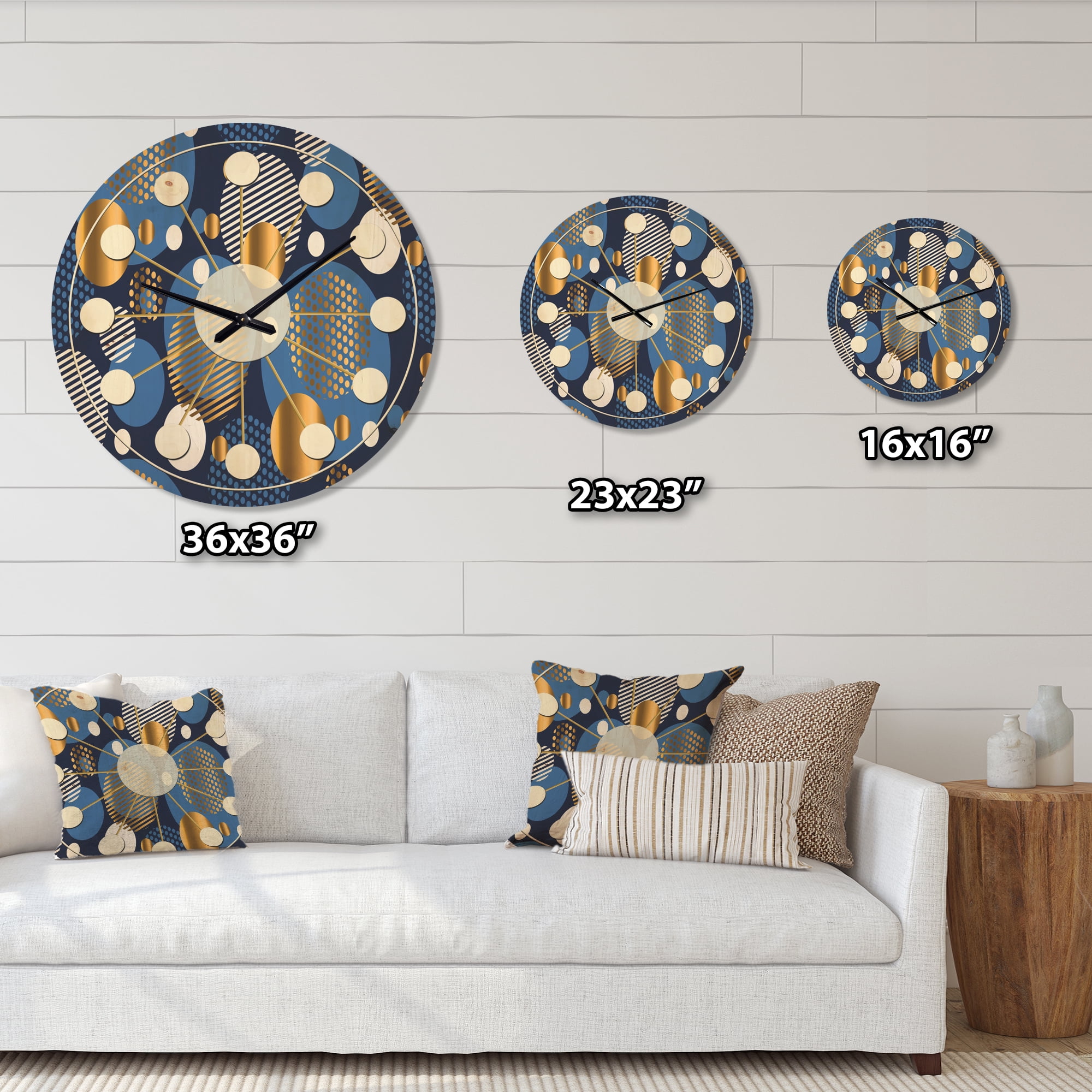 Designart 'Circular Abstract Retro Pattern Geometric XI' Mid-Century Modern Wood Wall Clock