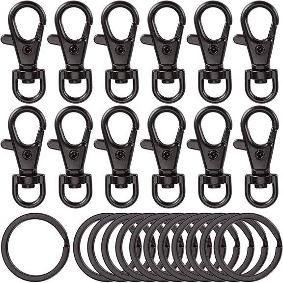 24pcs Metal Swivel Clasps Lanyard Snap Hook Premium Lobster Claw Clasp Keychain Clip with Key Ring Jump Ring for Jewelry Making, Purses, DIY Art Crafts (Black)