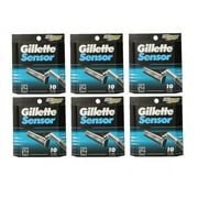 Gillette Sensor Refill Blade Cartridges, 10 Ct. (Pack of 6) + 3 Count Eyebrow Trimmer