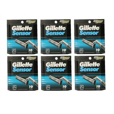 Gillette Sensor Refill Blade Cartridges, 10 Ct. (Pack of 6) + 3 Count Eyebrow Trimmer
