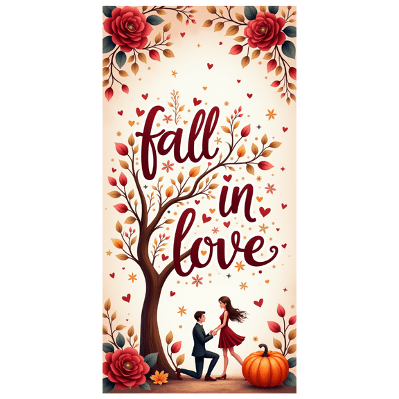 Romantic Design Fall in Love Proposal Banner Autumn Theme Decorative Floral Polyester for Engagement Outdoor Event Party