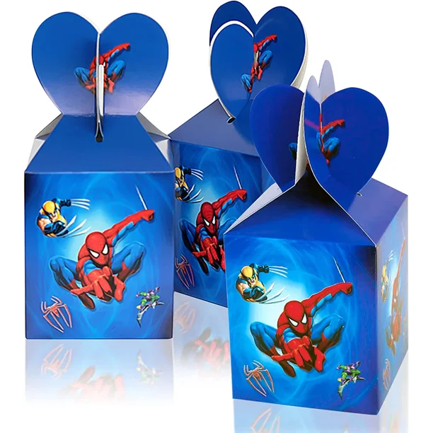 Caja de dulces navideñas de Spiderman, caja de papel navideña de 24 piezas, caja de fiesta de cumpleaños para dulces, chocolate, galletas, fiesta de cumpleaños infantil, baby shower