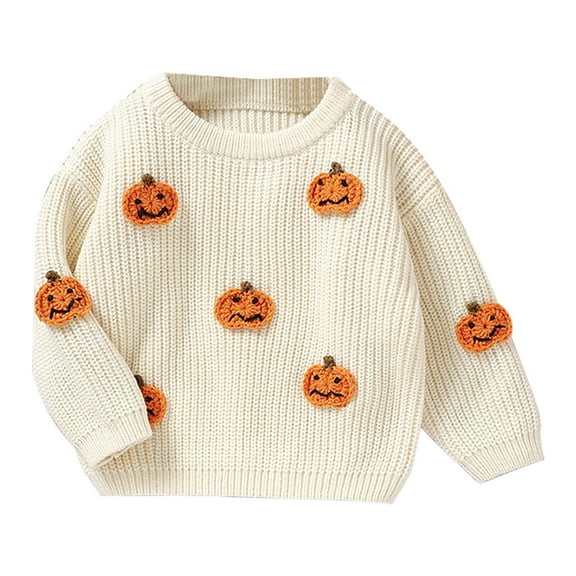 Toddler Baby Boys Girls Halloween Sweater Pumpkin Warm Pullover Sweatshirt Knitwear Knitted Fall Winter Clothes