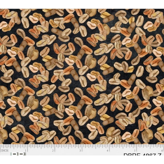 P  B Textiles Coffee Beans Deja Brew by 100% Cotton Novelty Price per Yard