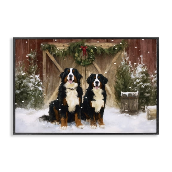 Stupell Industries Barnyard Bernese Mountain Dogs Black Framed Giclee Art, design by Tina LeCour