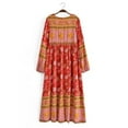 thumbnail image 2 of Spring Summer Women Tie Neck Ethnic Floral Print  Beach Bohemian Maxi Dresses Ladies Ruffles Pleated Boho Dress Robe Vestidos, 2 of 4