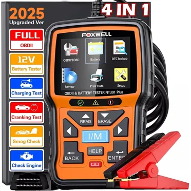FOXWELL Enhanced OBD2 Scanner Battery Tester, 2 in 1 Check Engine Code Reader, OBD II Car Diagnostic Tool Cranking Charging Analyzer Tester, Smog Test, Live Data, Full OBD2 Functions - Newest Version