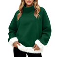 thumbnail image 2 of Chandails d'Automne et d'Hiver Grande Taille pour Femmes, Mode Féminine Décontractée, Col Roulé Imprimé, Haut à Manches Longues, Chandail, Chandails à Capuchon Amusants, Vert Noirâtre, TG, 2 of 5