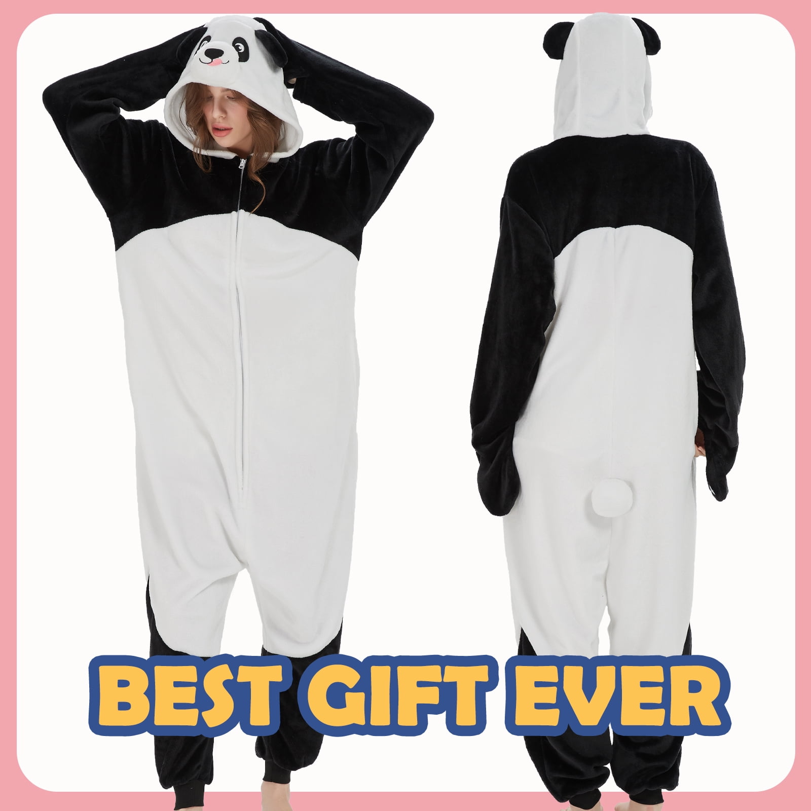 SWEETXIN Adult Panda Unisex Onesie Pajamas Halloween Cosplay Costume Suit for Women and Men Jumpsuit SizeS