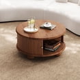 thumbnail image 3 of TIMOREN 31.8" Round Coffee Table with Storage, Fluted Solid Pine Wood Tea Table with Sliding Door & Hidden Compartment for Living Room, Walnut Finish, 3 of 16