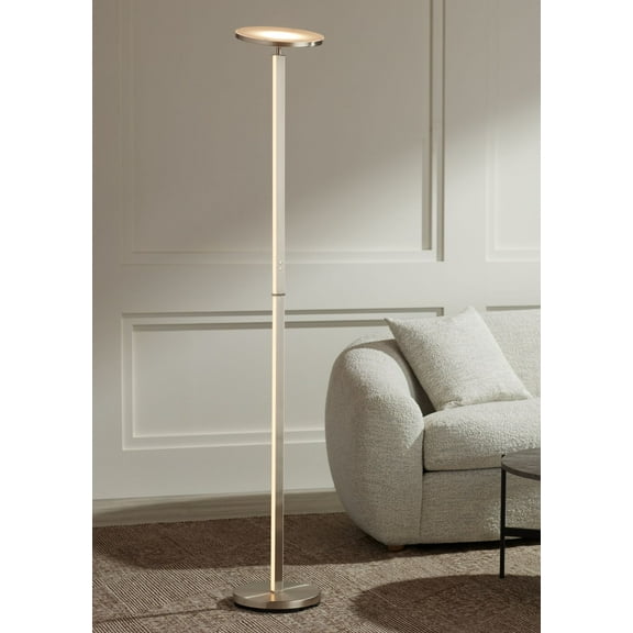 Possini Euro Design Aventura Modern 75 3/4" Tall Standing Floor Lamp Torchiere LED Silver Metal Satin Nickel Finish