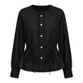 thumbnail image 5 of Dzrciro Demin Jacket for Women, Long Sleeve Round Neck Drawsting Wasit Button Cinching Lace Jean Coat, Casual Relaxed Demin Outerwear S‑2XL, 5 of 8