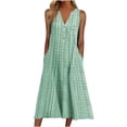 thumbnail image 3 of CNKOO Nouvelles Robes Décontractées Femmes Mode Décontractée Sans Manches Col Boutonné Rayé Imprimé Poche Robe Maxi Robes Femmes Été, 3 of 9