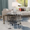 thumbnail image 6 of MIDOQIN Modern End Table, Square Living Room Side Table with Imitation Stone Texturetop & Gold Mirrored Metal Geometric Base Tea Table Coffee Table, 6 of 8