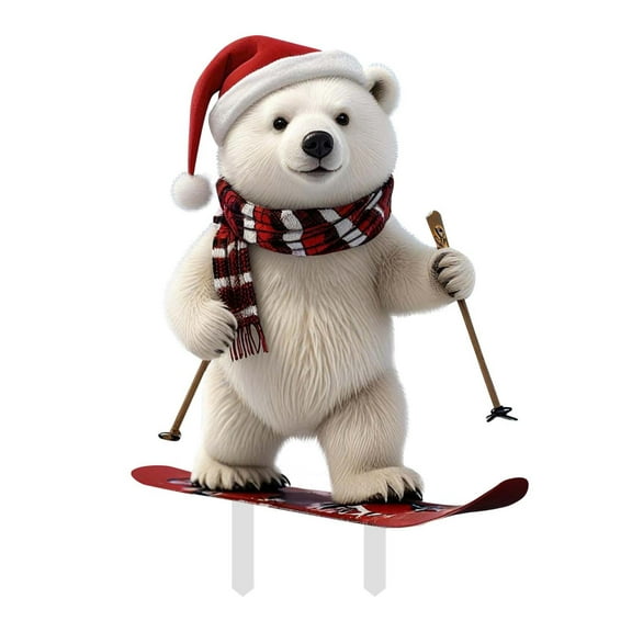 Christmas Gifts for Teens Cute Cartoon White Bear Ground Stake Insert Art Garden Decoration Colorful Outdoor Decoration For Yard For K