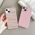thumbnail image 4 of Minimalist Woven Leather Phone Case, Beige Aesthetics Case Cover for iPhone 15 14 13 12 11 Pro Max (Rainbow Woven,for iPhone 13), 4 of 10