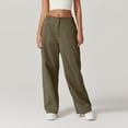 thumbnail image 2 of Women's Zip Front Palazzo Pants with Cargo Pockets High Waist Comfortable Wide Leg Trousers in Soft Cotton, 2 of 8