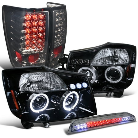 Spec-D Tuning For 2004-2015 Nissan Titan Glossy Black Led Halo Projector Headlights + Led Tail + 3Rd Brake Lamp 2004 2005 2006 2007 2008 2009 2010 2011 2012 (Best Brakes For Nissan Titan)