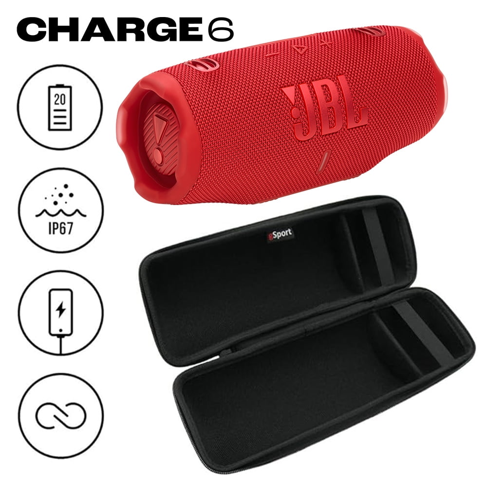 JBL CHARGE 6 Waterproof Portable Speaker Bundle with gSport Carbon Fiber Case (Red)