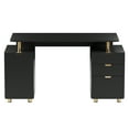 thumbnail image 5 of 56.75" W Elegant Executive Desk with 3 Drawers and Storage Cabinet, Modern Office Desk with Gold Accents, Floating Work Surface, Closed Storage with Ventilation & Adjustable Shelf, Black & Gold, 5 of 11