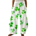 thumbnail image 2 of Delayuji Womens Pants Fashion Four Leaf Clover Print Casual Comfortable Wide Leg Pants Spring Outfits S-5XL, 2 of 4