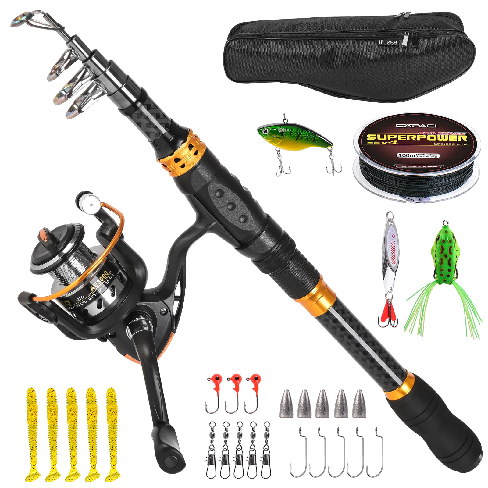 Details about   Traveling Telescopic Fishing Rod Spinning Reel Combo Fishing Carrier Bag Set USA 