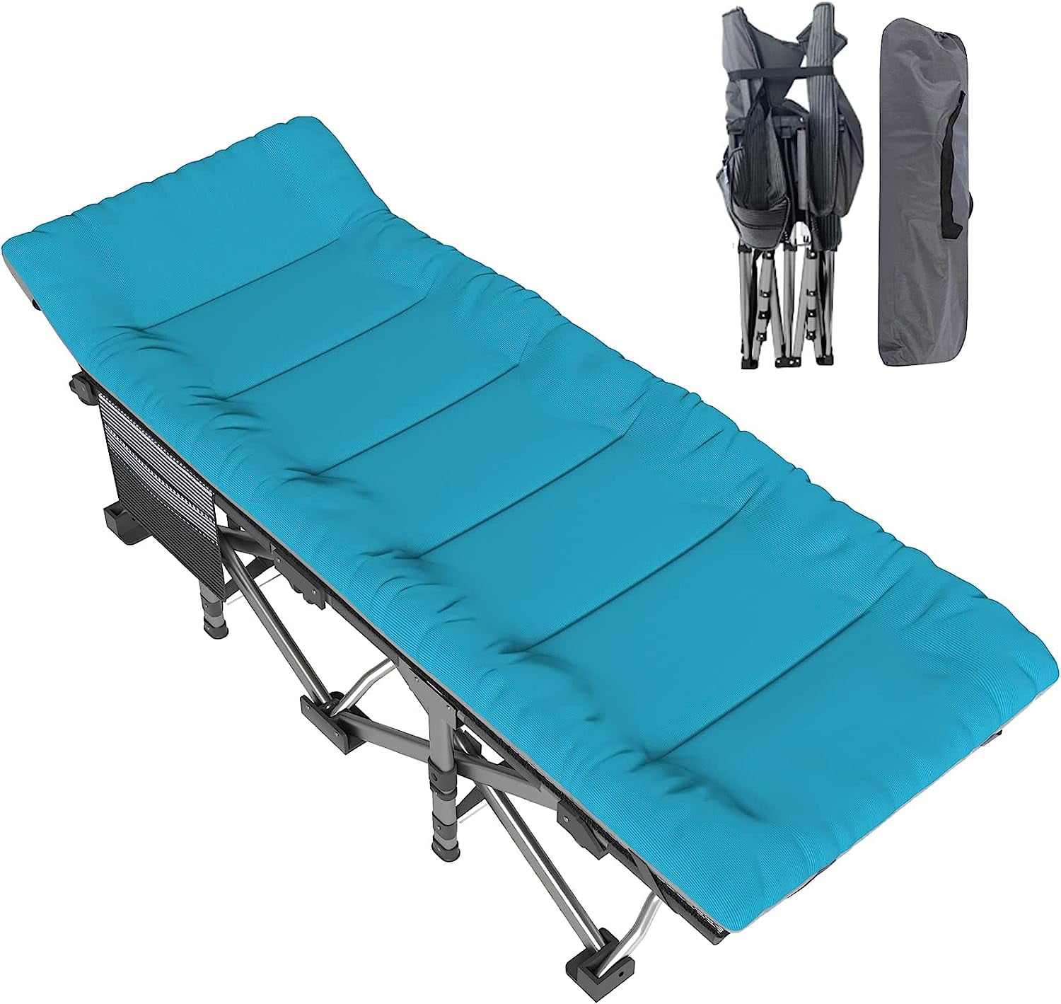 Folding Camping Cot W/Mat for Adults, Heavy Duty Outdoor Bed with Carry