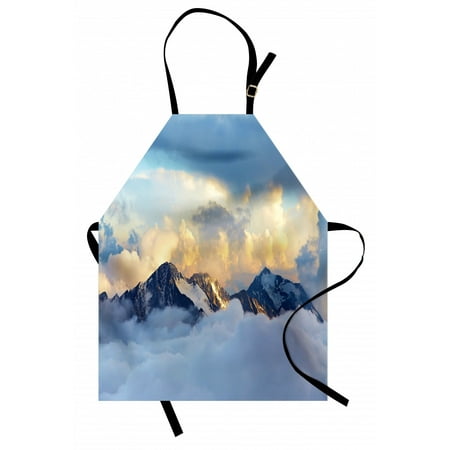 

Europe Apron Alpine Landscape with Peaks Covered by Snow Clouds Panoramic View Picture Unisex Kitchen Bib Apron with Adjustable Neck for Cooking Baking Gardening Charcoal Grey White by Ambesonne