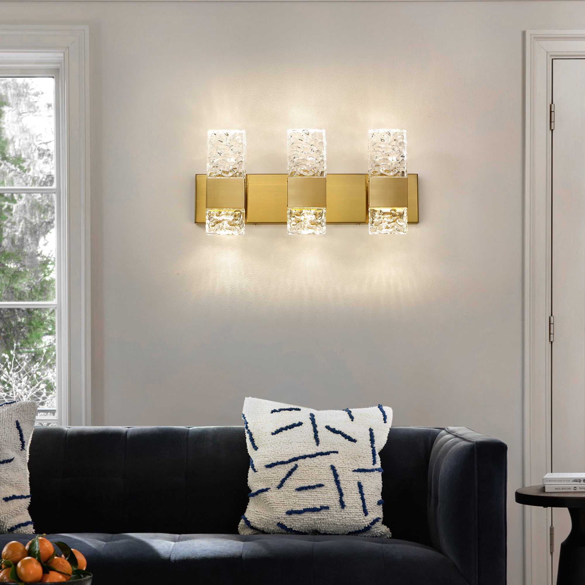4000K LED Crystal Wall Sconces 3-Light Gold Vanity Lights 30W Modern Brushed Hardwired Lighting Fixtures for Bathroom Bedroom Living Room