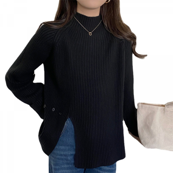 Womens Mock Neck Raglan Sleeve Pullover Sweaters Turtleneck Long Sleeve Loose Fit Casual Sweater