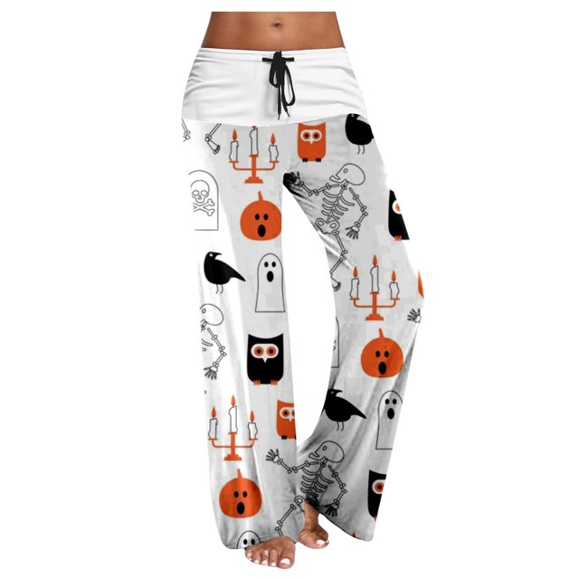 Pantalons Décontractés pour Femmes, Pantalons Classiques à Imprimé Décontracté, Patchwork à Cordon, Pantalons Larges Confortables Taille Haute, Blanc L