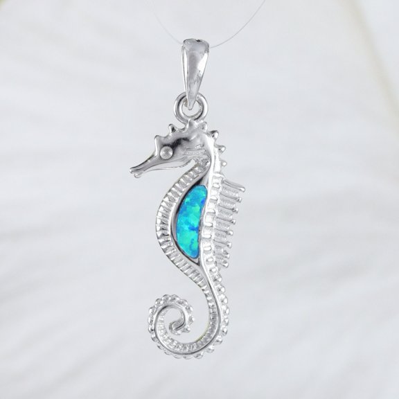 Unique Beautiful Hawaiian Blue Opal Seahorse Necklace, Sterling Silver Blue Opal Seahorse Pendant, N9179 Birthday Christmas Mom Gift