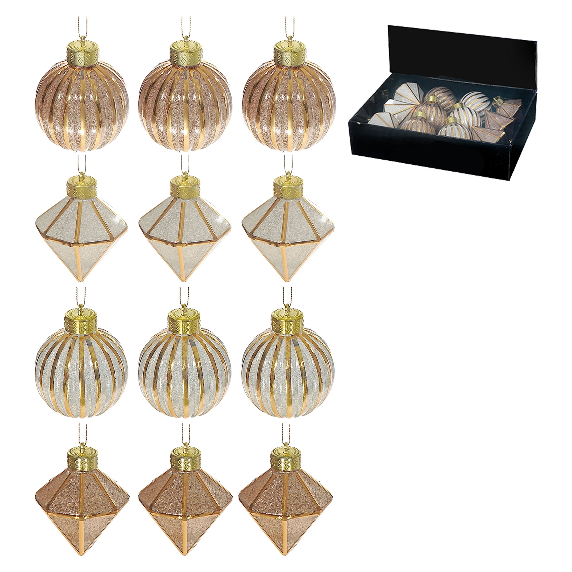 Glitter Diamond And Ball Ornament (Asstd) (12/Disp) - Set of 12
