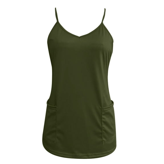 Womens Blouse Plus Size Sleeveless Pocket V-Neck Solid Pocket Tank Army Green XXXXL,Tops for Women Fall