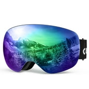 Ski Goggles, Snowboard Goggles with Magnetic Lens, Snow Goggles with 100% UV400 Protection & Anti Fog System, Dual PC Anti-fog Lenses with Frameless Design & Full REVO Coating for Men, Women, Youth