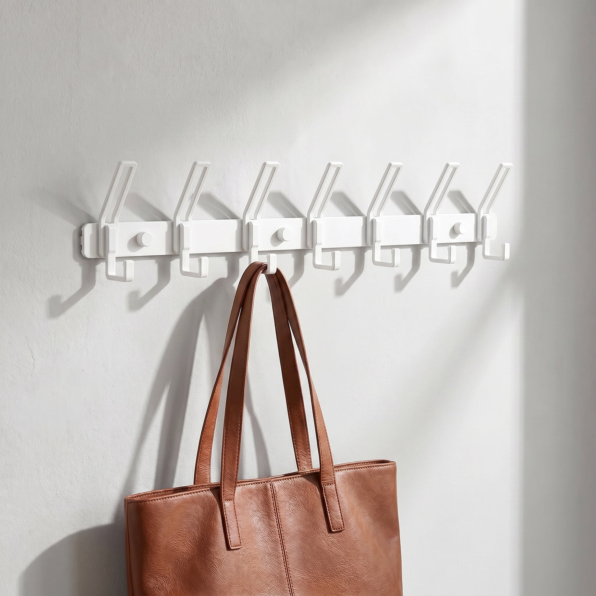 Unique Bargains Wall Mount Coat Rack Hook for Bathroom Organization White 7 Hooks