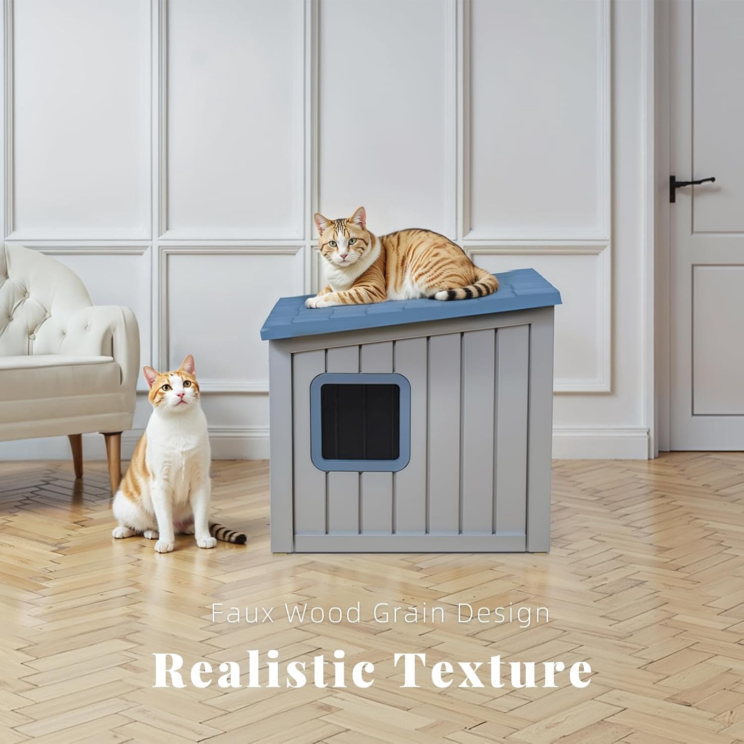 Outdoor Waterproof Cat House, PP Material, Insulated Cat Shelter for All Seasons, Easy to Assemble, Includes Vents, Suitable for Cats and Small Dogs