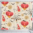 thumbnail image 1 of Halloween Shower Curtain with Pumpkins, Bats & Spiderwebs - Festive Beige Design, 1 of 5