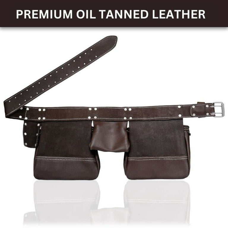 12 Pocket Leather Tool Belt/Pouch/Bag/Holder for Carpenter, Construction,  Framers, Handyman, Electrician 100% oil tanned leather (ideal for gifting
