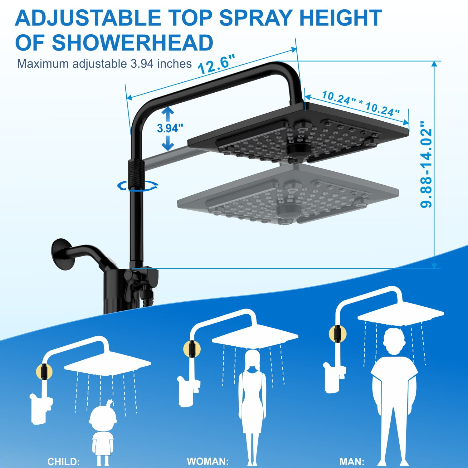 AUKTOPT 5 Spray Settings Filtered Shower Head Combo, High Pressure Handheld & Overhead Shower with Adjustable Height, Replaceable Filter Cartridge, 60" Hose, Matte Black