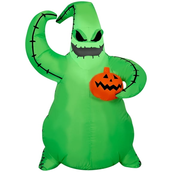 Gemmy Airblown Inflatable Green Oogie Boogie Holding Pumpkin Disney , 3.5 ft Tall, Multicolored