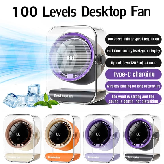 KOYPTL Quiet Digital Display Desk Fan,Portable USB Fan,270°Tilt,100 Speed,Rechargeable 3600mAh Table Fans with Turbo Airflow For Office,Bedroom,Outdoor Home,Outdoor