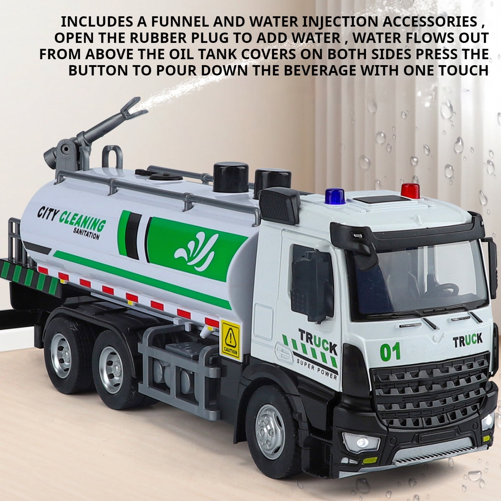 Anmyjuly Large Urban Sanitation Vehicle Alloy Diecast Truck Model City Sprinkler Truck Toys Multifunctional Children's Toys Gift for Kids